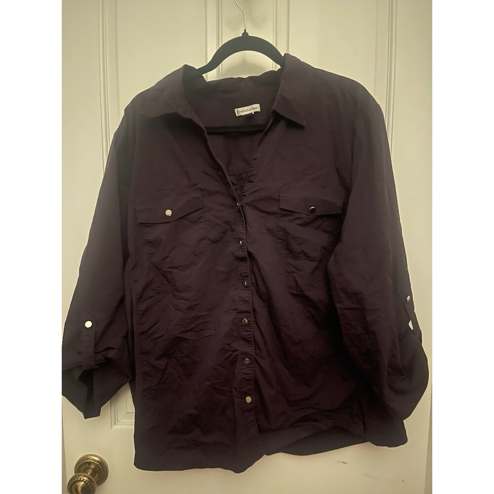 Croft & Barrow Purple Stretch Button Up Top Blouse Roll Sleeve Stretch Size 3X